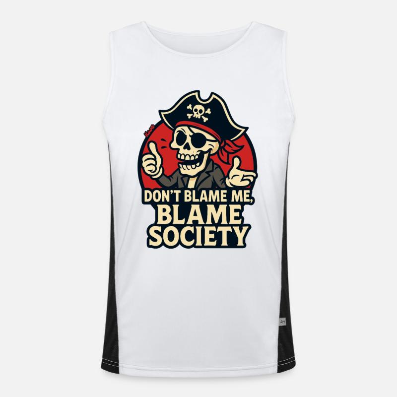 Pirate Skull Satire Tee - Men's Functional Contrast Tank Top  - white/black