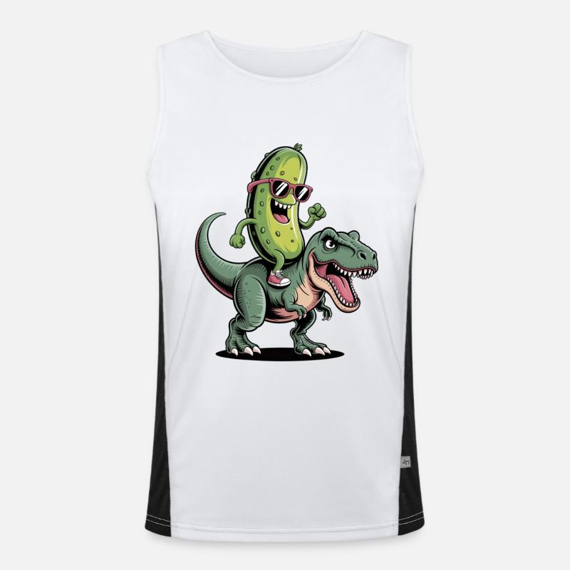 Saure Gurke reitet auf Dinosaurier Funktionelles Kontrast-Tank Top für Männer