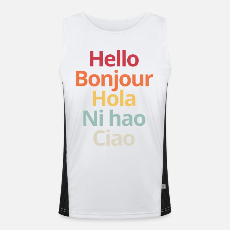Hello in Different Languages Funny Linguistics Tee Men's Functional Contrast Tank Top 