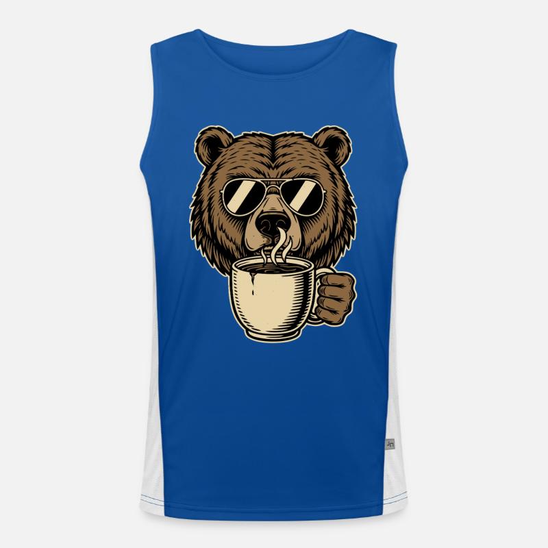 Bearly Awake Kaffee Bär Funktionelles Kontrast-Tank Top für Männer 