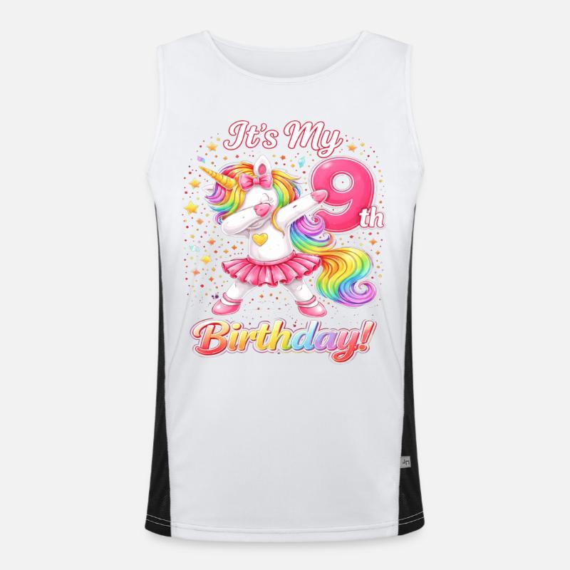 Regenbogen Unicorn Geburtstag9 Funktionelles Kontrast-Tank Top für Männer 