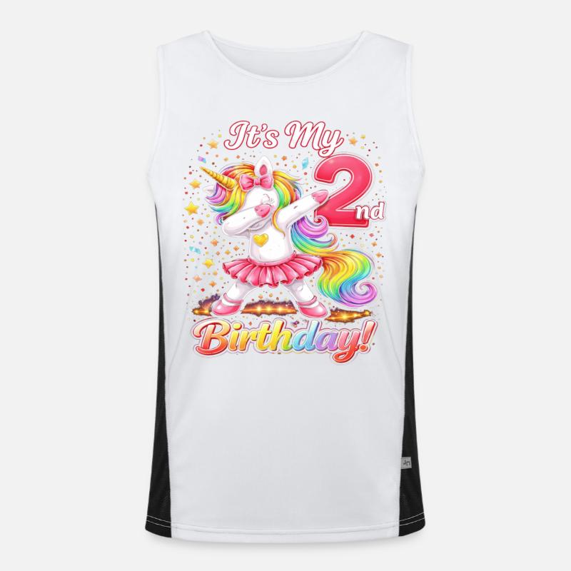 Unicorn Second Birthday Celebration Men's Functional Contrast Tank Top 