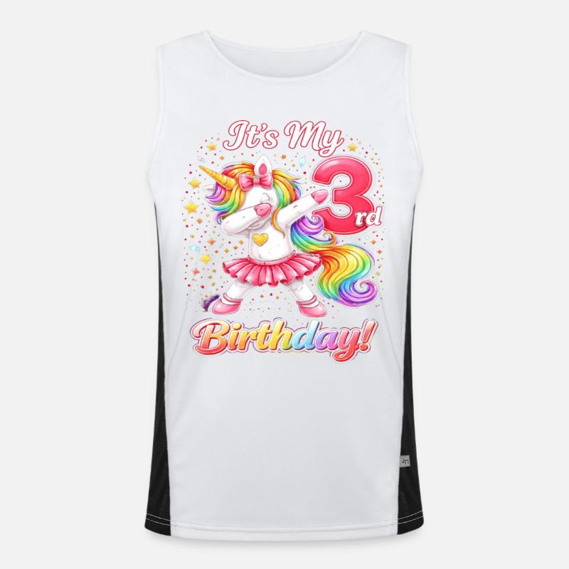 Dritter Geburtstag Einhorn Regenbogen Funktionelles Kontrast-Tank Top für Männer 