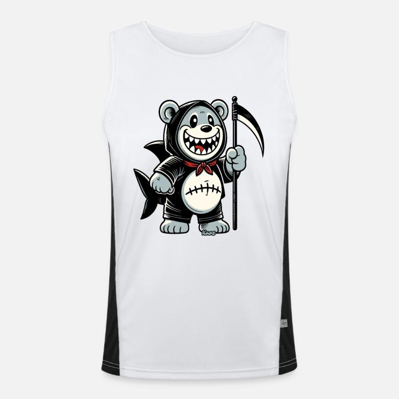 Grinsender Bär mit Sense Funktionelles Kontrast-Tank Top für Männer 