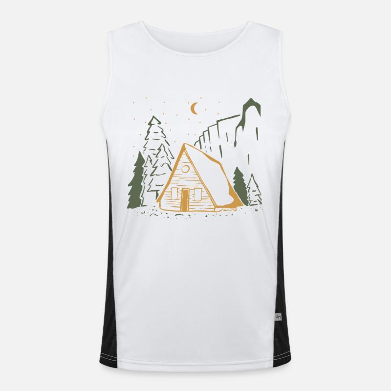 Moonlit Rustic Cabin Night Men's Functional Contrast Tank Top 