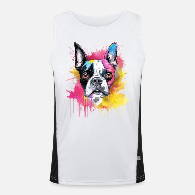Boston Terrier Bunker Splash Art Hund Funktionelles Kontrast-Tank Top für Männer 