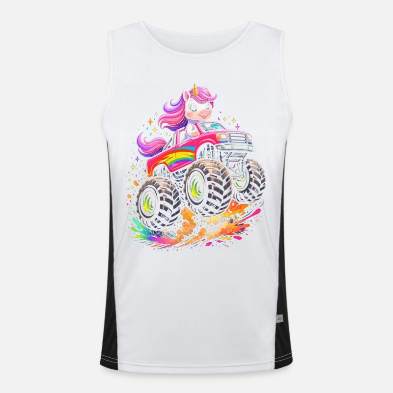 Regenbogen Einhorn Monstertruck Funktionelles Kontrast-Tank Top für Männer 