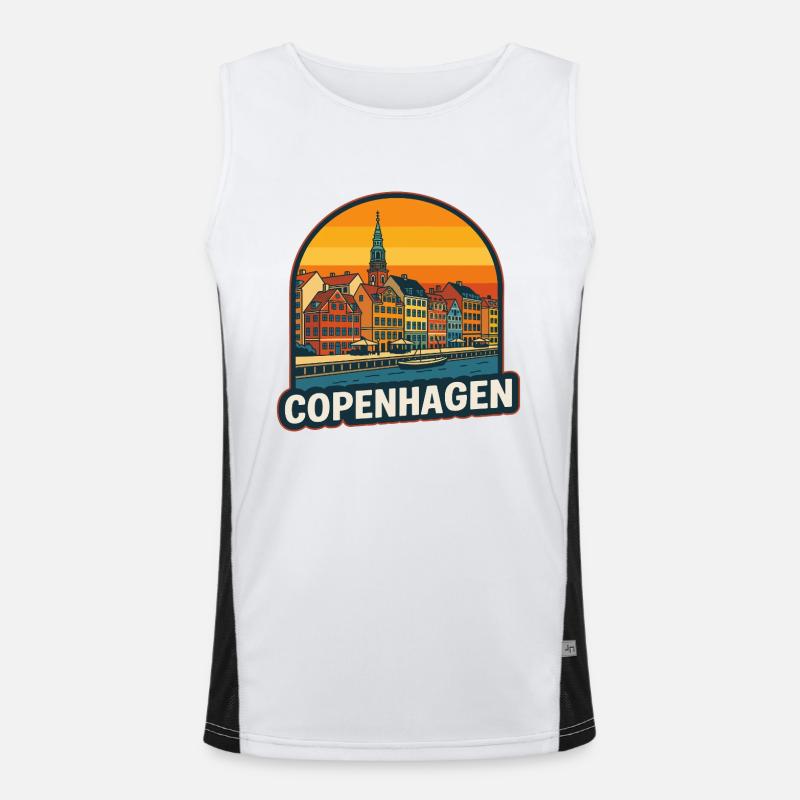 Skyline rétro de Copenhague Nyhavn Art Débardeur respirant contrasté Homme 