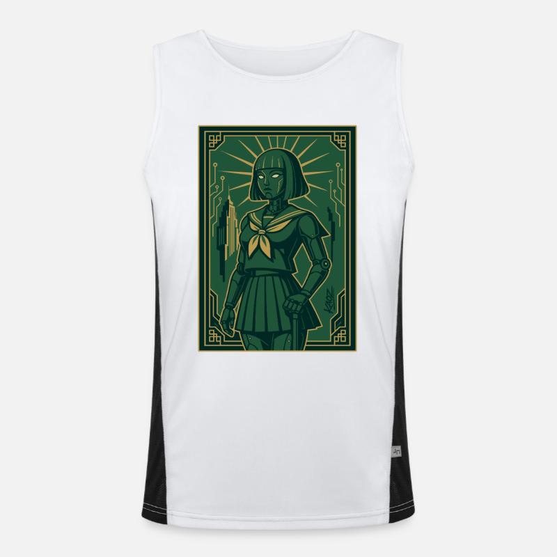 Cyber Deco Android Green Sentinel - Men's Functional Contrast Tank Top  - white/black
