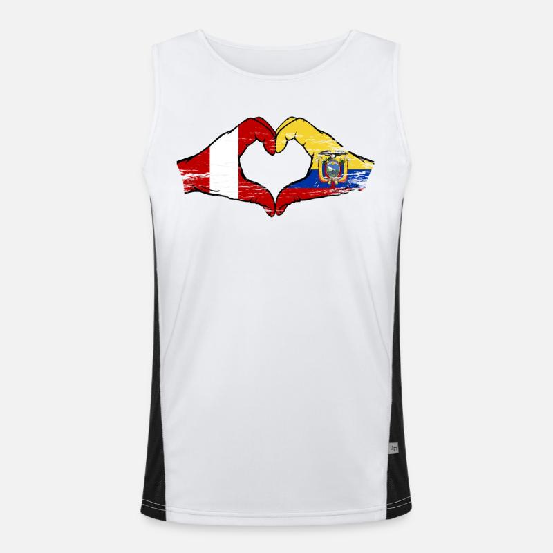 Peru Ecuador Flaggen Herz used Funktionelles Kontrast-Tank Top für Männer 