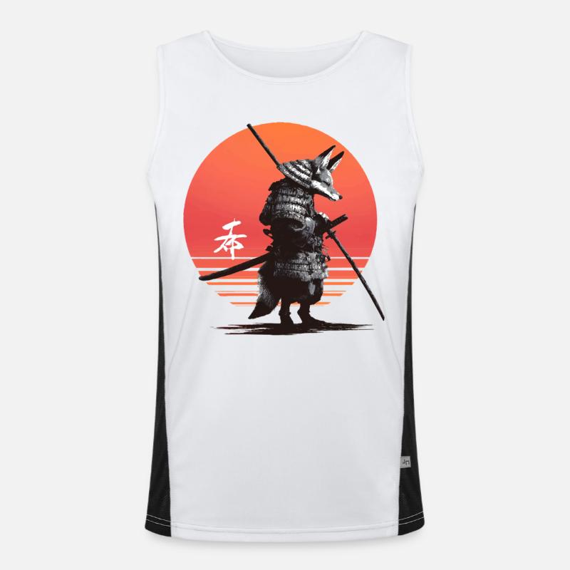 Samurai Fox Warrior at Sunset - Men's Functional Contrast Tank Top  - white/black