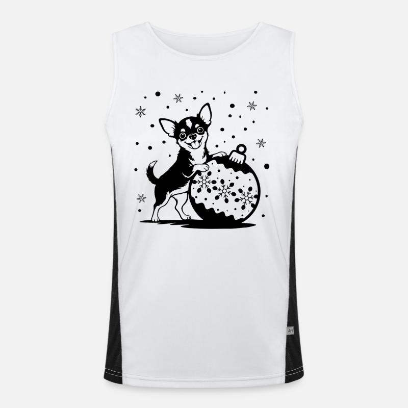 Fröhlicher Chihuahua mit Weihnachtskugel Funktionelles Kontrast-Tank Top für Männer 