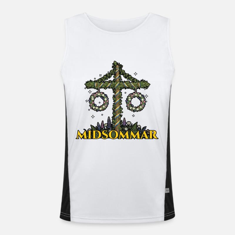 Litha Pagan Summer Solstice Midsummer Midsommar - Men's Functional Contrast Tank Top  - white/black
