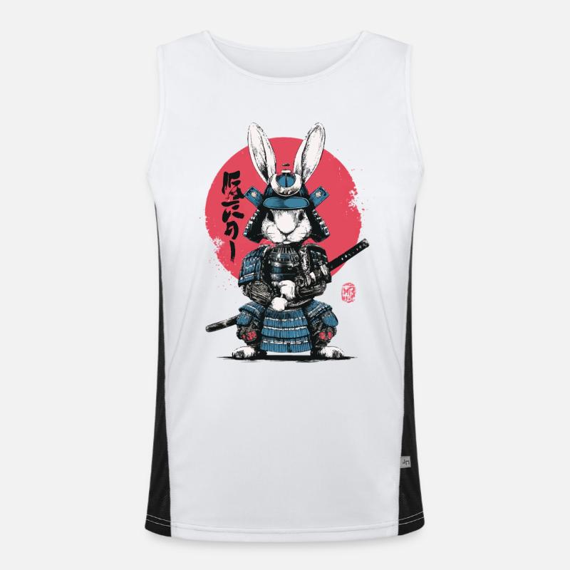 Bunny Samurai in Armor - Men's Functional Contrast Tank Top  - white/black