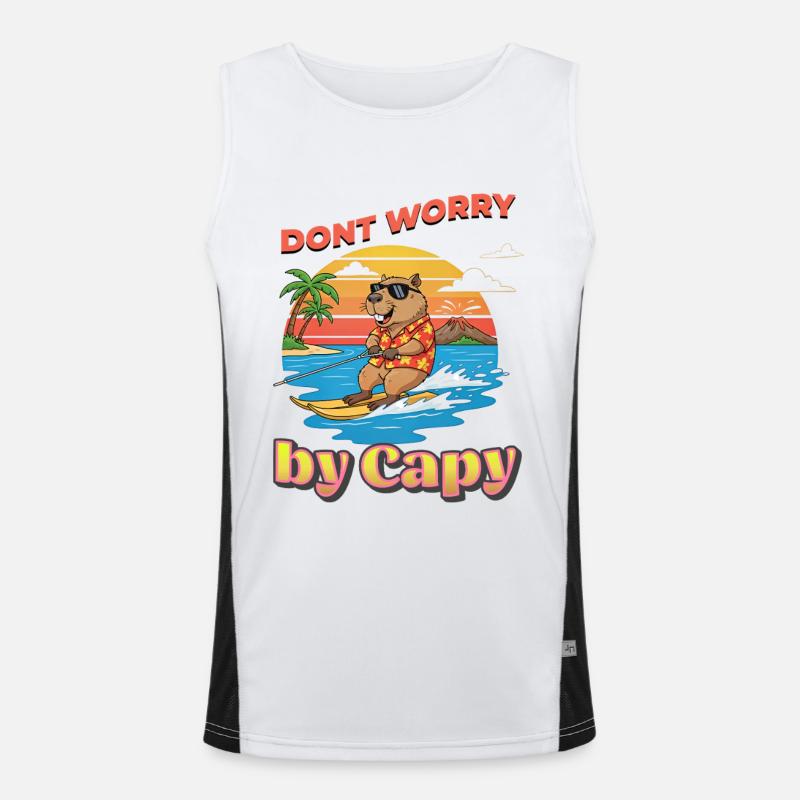 Capybara surfer at sunset Men's Functional Contrast Tank Top 
