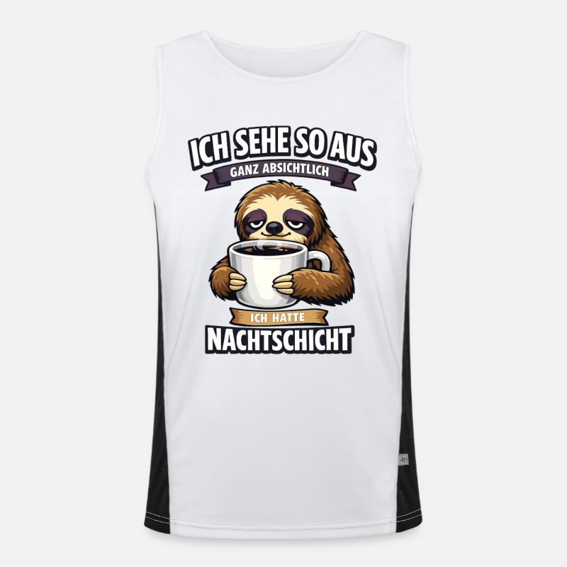 Nachtschicht Faultier Spruch mit Kaffeetasse Funktionelles Kontrast-Tank Top für Männer 