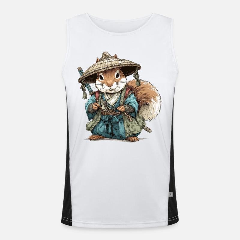 Squirrel Samurai in Blue Kimono - Men's Functional Contrast Tank Top  - white/black