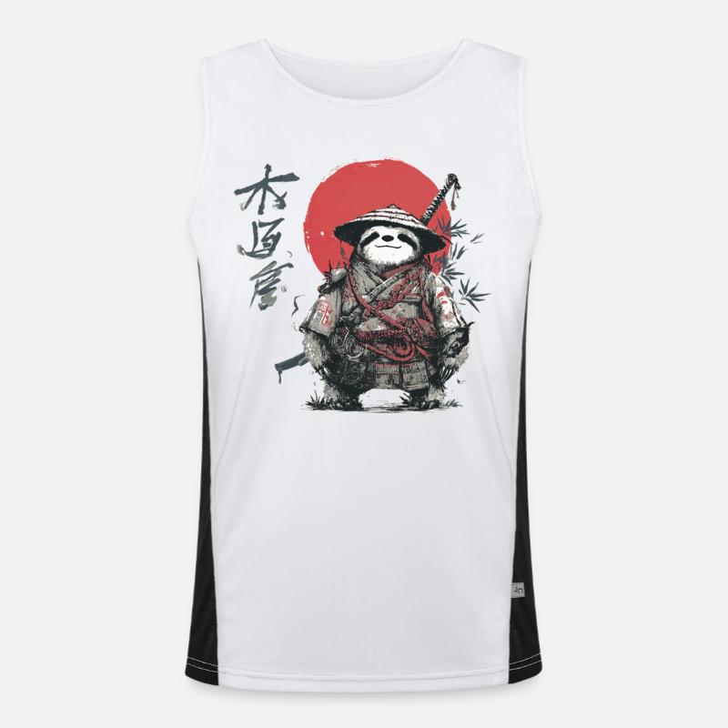 Sloth Samurai Under Red Sun - Men's Functional Contrast Tank Top  - white/black