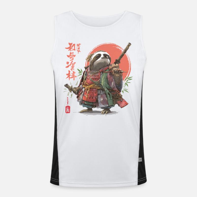 Sloth Samurai Warrior - Men's Functional Contrast Tank Top  - white/black