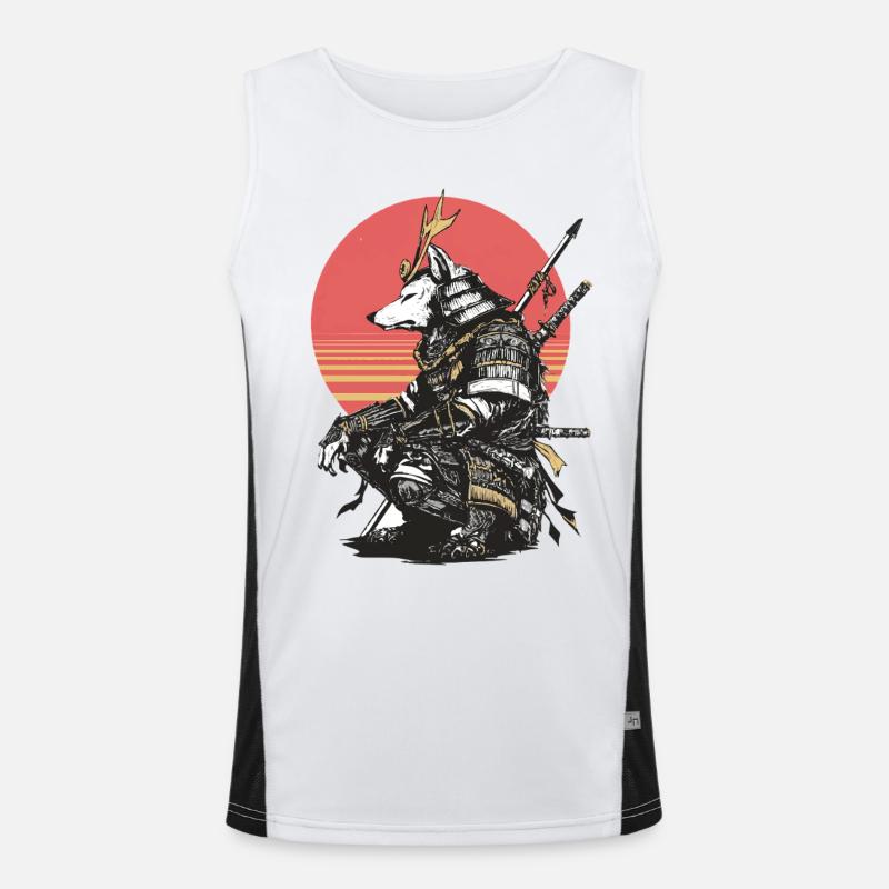 Wolf-Samurai in Sonnenuntergangsrüstung Funktionelles Kontrast-Tank Top für Männer 