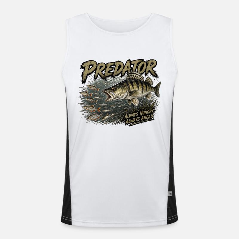 Fressfisch-Zander-Angriffs-Design Funktionelles Kontrast-Tank Top für Männer 