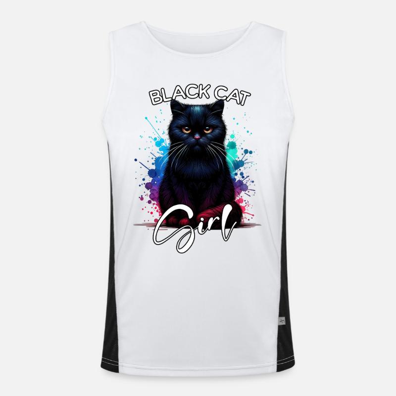 Grumpy Black Cat Mädchen Schwarze Katze - Funktionelles Kontrast-Tank Top für Männer - Weiß/Schwarz