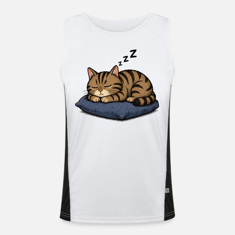 Sleeping cat on pillow Men's Functional Contrast Tank Top 