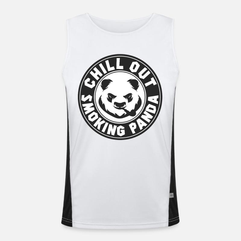 Chill Out Smoking Panda Retro Emblem - Men's Functional Contrast Tank Top  - white/black