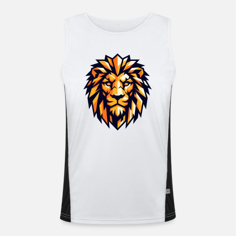 Geometric Lion Orange Black Men's Functional Contrast Tank Top 