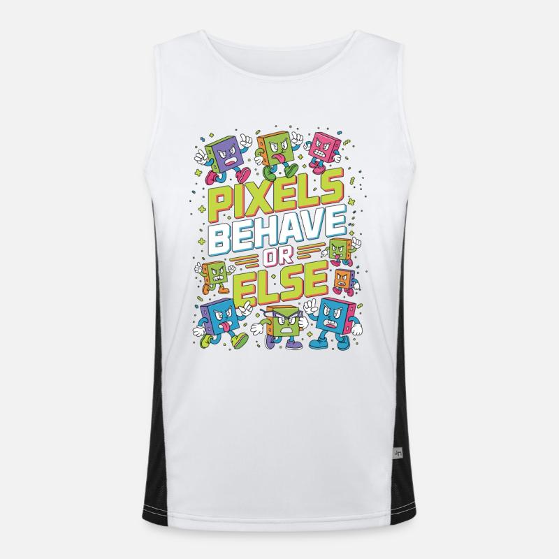 Print Designer Pixels Behave Or Else Visual Design Funktionelles Kontrast-Tank Top für Männer 