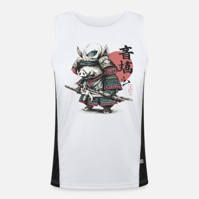Boar Samurai in Armor Katana - Men's Functional Contrast Tank Top  - white/black