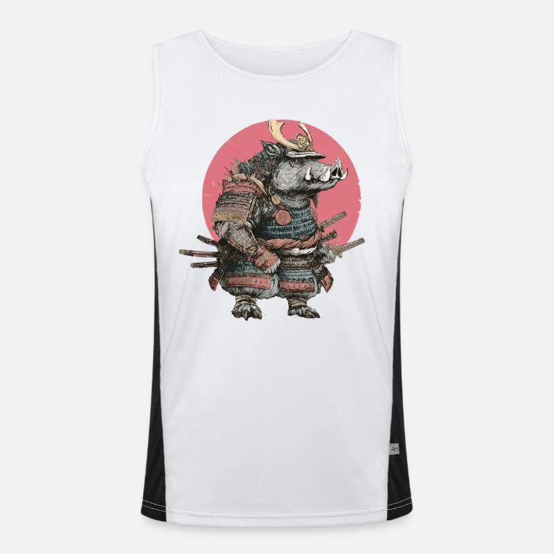 Boar Samurai in Armor with Pink Crest Men's Functional Contrast Tank Top 