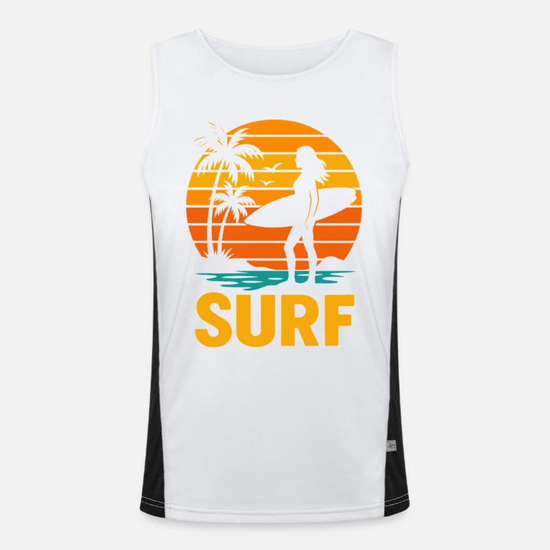 Silhouette de surf au coucher du soleil sur la plage Débardeur respirant contrasté Homme 