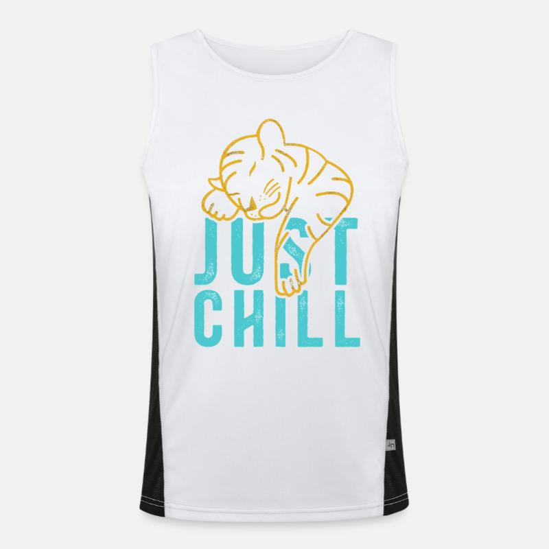Just Chill Tiger – Relaxed Saying - Men's Functional Contrast Tank Top  - white/black