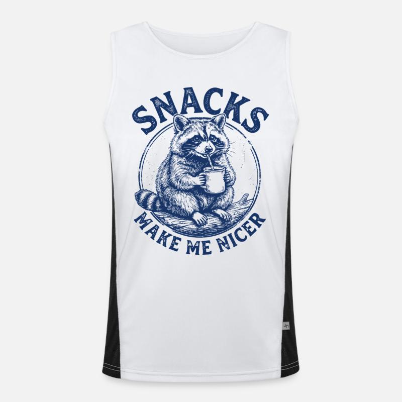 Raccoon, Snacks Make Me Nicer Men's Functional Contrast Tank Top 