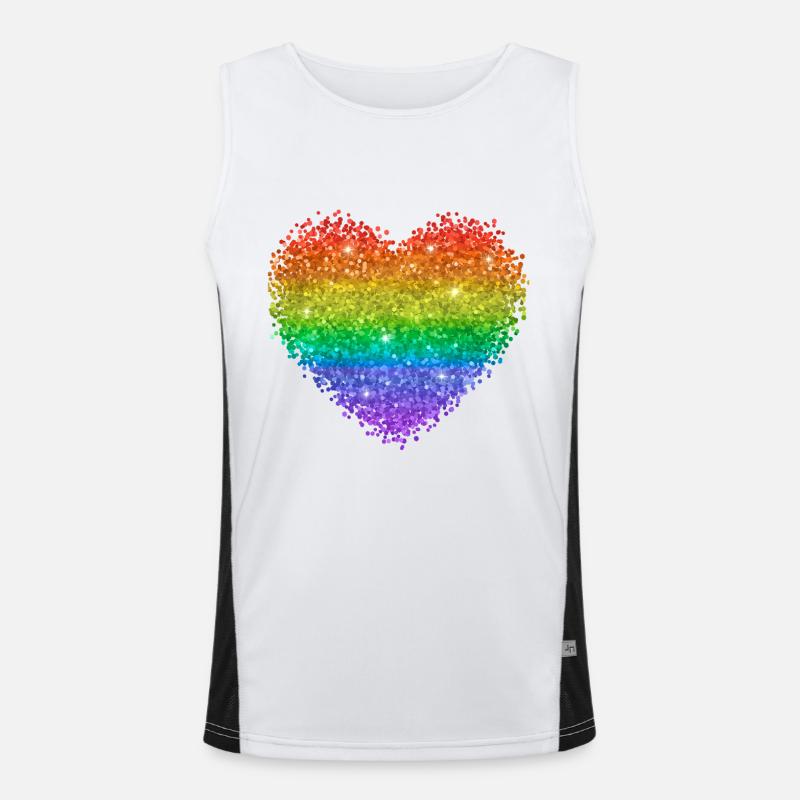 Rainbow Heart Glitter Dots - Men's Functional Contrast Tank Top  - white/black