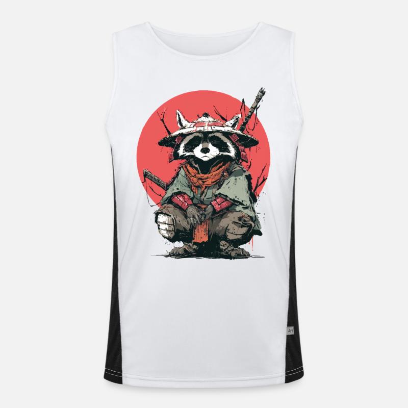 Raccoon Samurai in Red Moon - Men's Functional Contrast Tank Top  - white/black