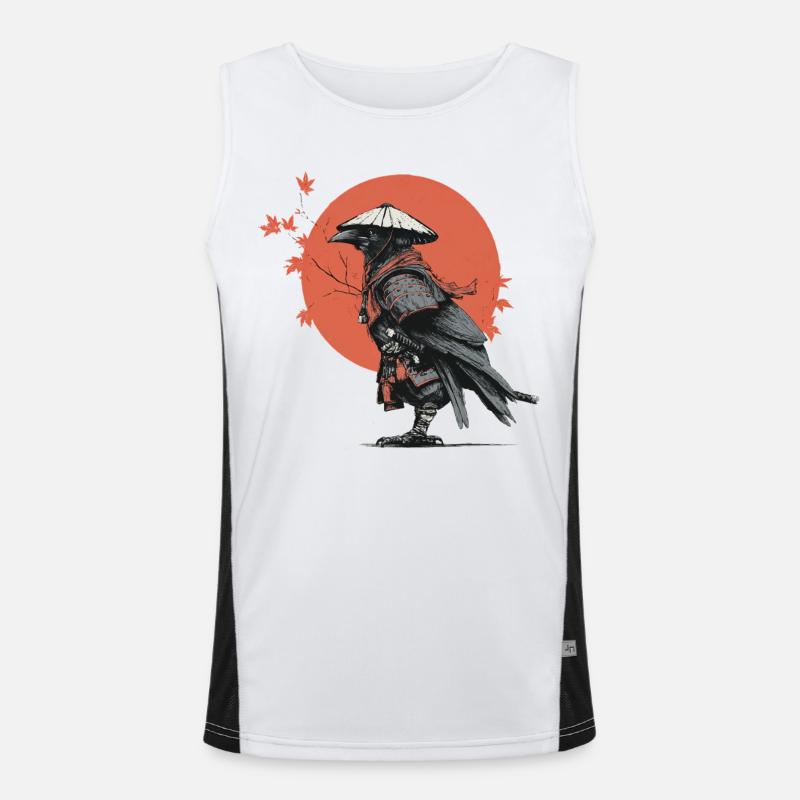Samurai-Krähe in Red Moon Funktionelles Kontrast-Tank Top für Männer 