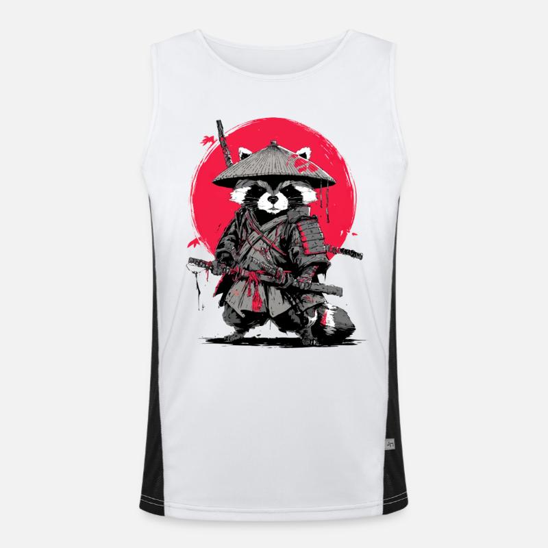 Raccoon Samurai under Crimson Moon - Men's Functional Contrast Tank Top  - white/black