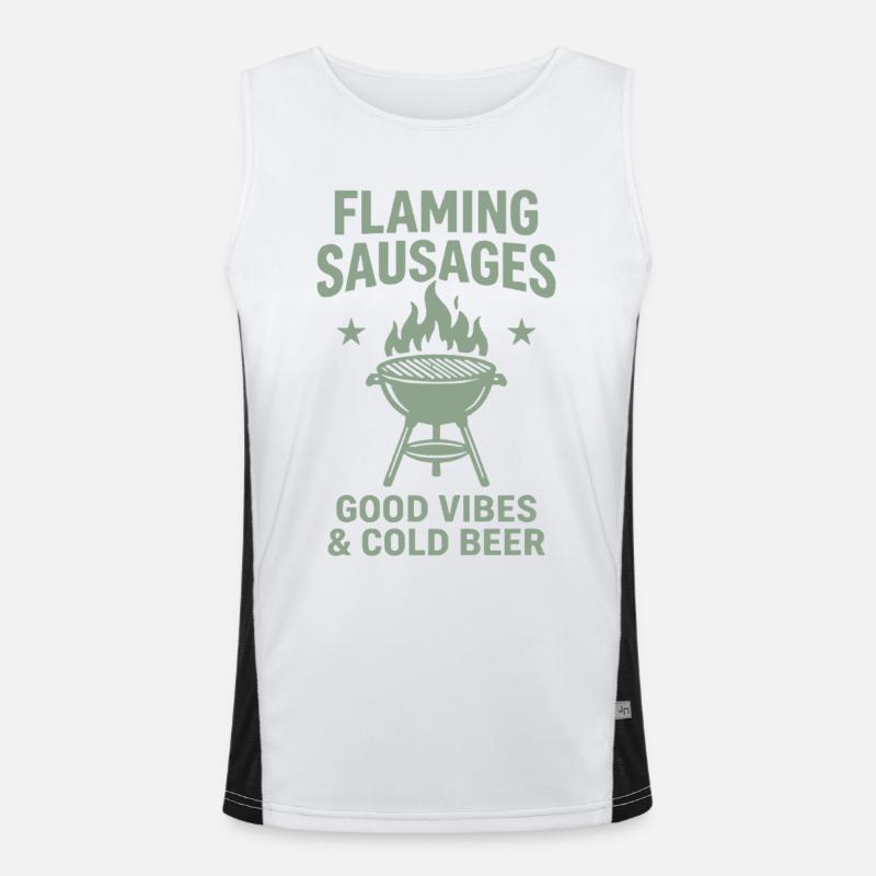 Flaming Sausages G Vibes and Cold Beer BBQ Men's Functional Contrast Tank Top 