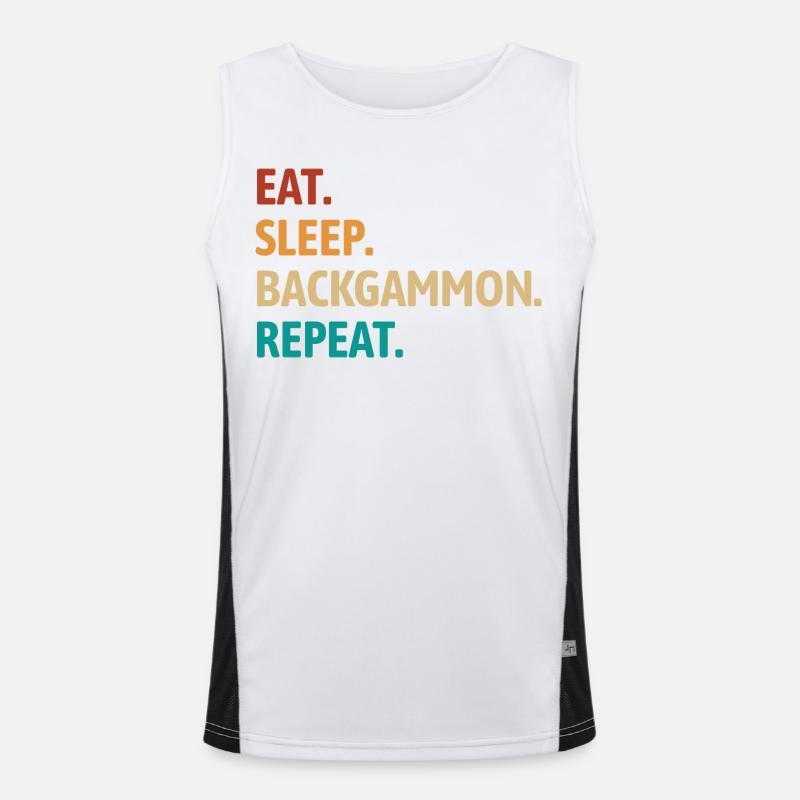 Eat Sleep Backgammon Repeat | Board Game - Men's Functional Contrast Tank Top - white/black