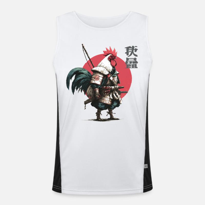 Rooster Samurai in Crimson Circle - Men's Functional Contrast Tank Top - white/black