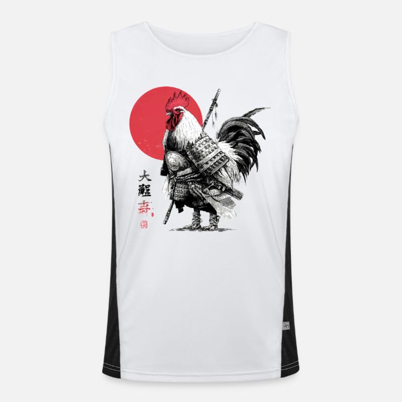 Coq de samouraï en armure sous le soleil rouge Débardeur respirant contrasté Homme 