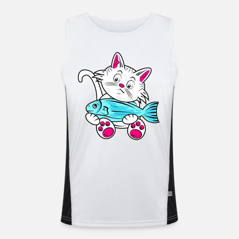 Small Cat and Blue Fish - Men's Functional Contrast Tank Top - white/black