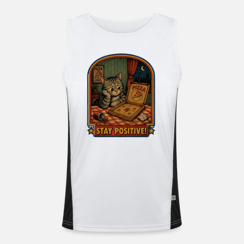 Pizza Evening Cat Stay Positive Men's Functional Contrast Tank Top 
