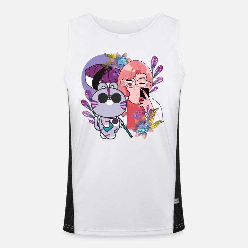 Kawaii-Selfie & Sehbehinderte Katze Funktionelles Kontrast-Tank Top für Männer 