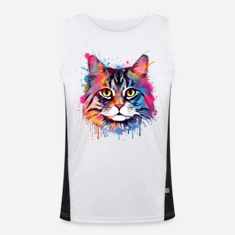 Bunte Splash-Art: Amerikanischer Bobtail-Katzenkopf Funktionelles Kontrast-Tank Top für Männer 