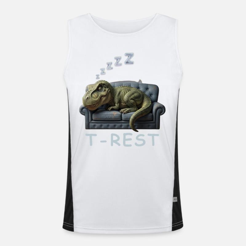 T-Rest Dino on Sofa - Men's Functional Contrast Tank Top  - white/black