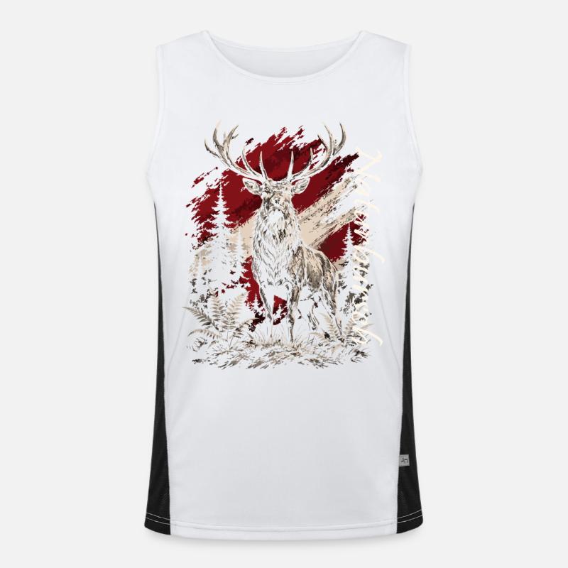 Deer in the Forest – Rustic Illustration Men's Functional Contrast Tank Top 