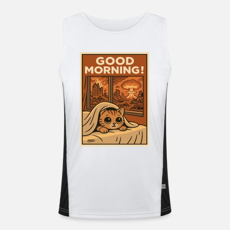 Good Morning: Apocalyptic Kitten - Men's Functional Contrast Tank Top  - white/black